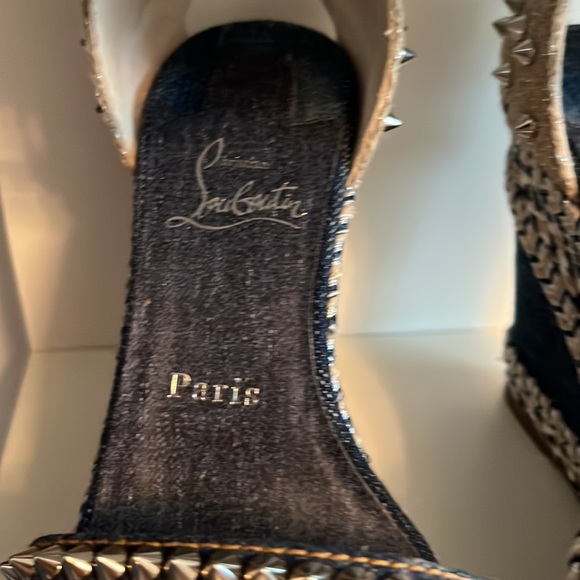 Louboutin denim wedges 38 Madmonica 120 Miss Denim Pat Silver spikes - Picture 3 of 13